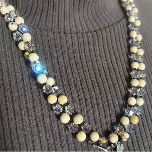 Chan Luu 925 Sterling Silver Long Necklace Bone Beads Syvorski Crystals